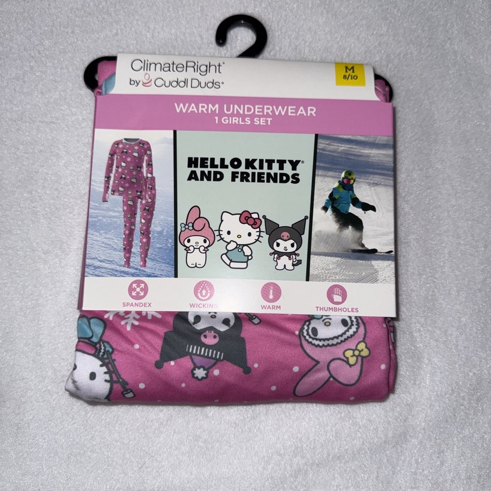 Girls Cuddl Duds Hello Kitty Thermal Underwear Set Pink Size M 8/10 NEW W TAGS